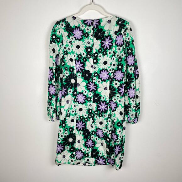 Alexia Admor Sammie Mini Dress 60s Green Floral Size 4 Retro Square Neck - Picture 5 of 12